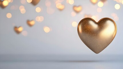 Obraz premium Floating Gold Heart with Blurred Bokeh Background for Love Theme