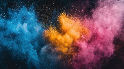 Fototapeta premium Dynamic explosion of colorful chalk powder on a dark background.