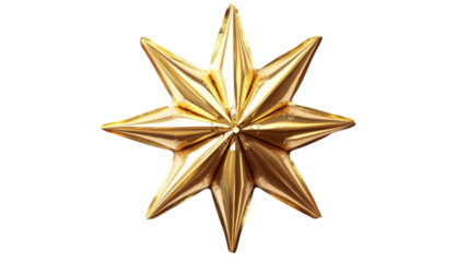 Eight-pointed inflatable golden star balloon on transparent background