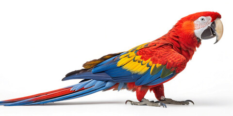 Stunning Scarlet Macaw Parrot Isolated on a Bright White Background for Nature Lovers