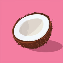 Colorful, black and white Coconuts and coconut half with leaves isolated on a white background Art & Illustration