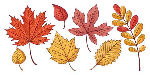 Obraz premium A Set of Autumn Leaves in Vector Illustration for Seasonal Decor