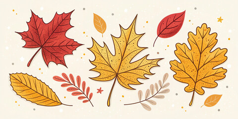 A Collection of Autumn Leaves in Doodle Style for Artistic Expressions