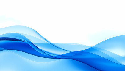 Fototapeta premium Abstract blue waves, smooth flowing curves, light gradient background, serene aquatic theme, dynamic composition, minimalist design, soft blending, ethereal atmosphere, digital illustration, soothing 