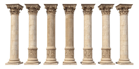 Fototapeta premium A Set of Columns and Pillars Isolated on a Background for Architectural Use