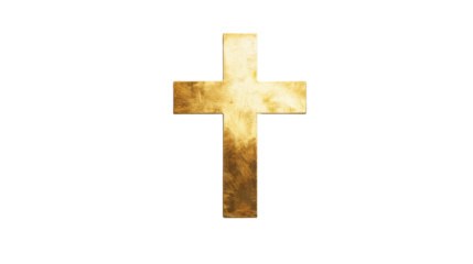 Golden christian cross representing faith and spirituality on transparent background