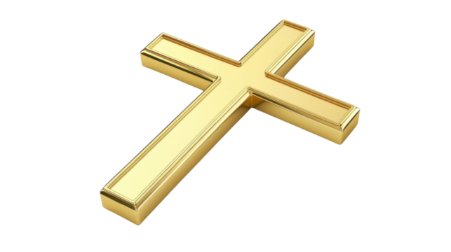 Shiny golden cross on transparent background