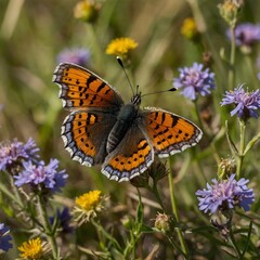 Obraz premium Meadow Magic: Lane’s Metal mark Butterfly in a Colorful Display