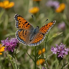 Obraz premium Meadow Serenade: The Colorful Journey of Lane’s Metal mark Butterfly