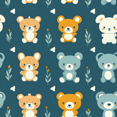 Cute bear illustrations with floral elements on a dark background.
