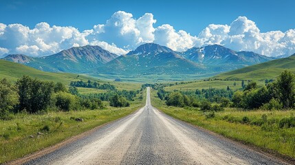 Naklejka premium Scenic mountain road trip, summer valley, open road