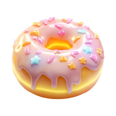 Fluffy 3D Cartoon Donut with Glowing Glaze and Springs Isolated on Transparent Background