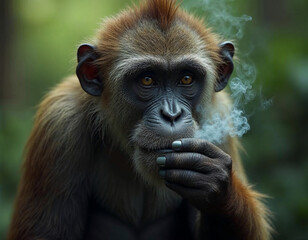 Obraz premium Rasta Orang Utan monkey ape As Animal smoking ganja weed illustration generative ai