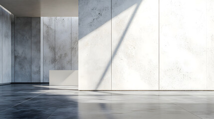 Obraz premium Soft rays of sunlight filter through large windows, illuminating the room with a warm, peaceful glow, creating an inviting atmosphere filled with light.