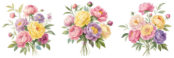 Triple Peony Bouquet Watercolor Painting, Isolated on White Background, Floral Illustration, Botanical Art, Peonies, Watercolor, Floral