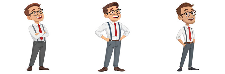 Three Cartoon Businessmen Poses, Isolated on White Background, Illustration, Character Design, Businessman, Cartoon, Illustration