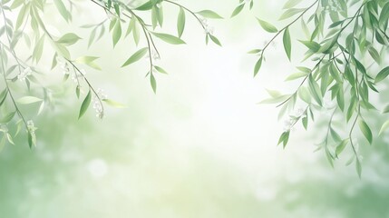 Delicate Willow Branches in Soft Green, Bathed in Warm Sunlight, Symbolizing Renewal and Serenity of Spring