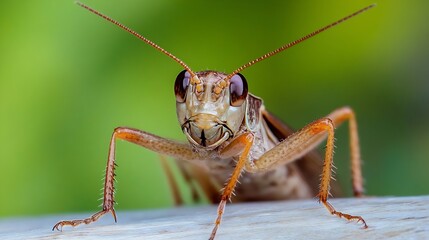 Closeup macro of a cricket on a vibrant green background : Generative AI