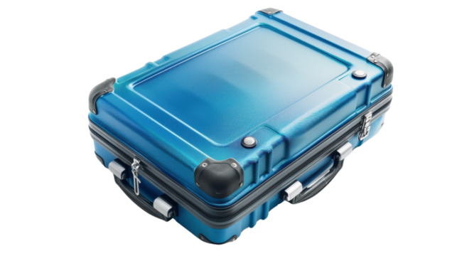 Modern blue suitcase isolated on transparent background, ready for travel - Powered by Adobe