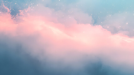 Fototapeta premium Soft pink and blue clouds float through a serene sky, evoking a sense of calm and peaceful reflection in a dreamy landscape.
