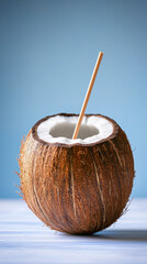 Fresh coconut with straw, perfect for tropical summer drinks