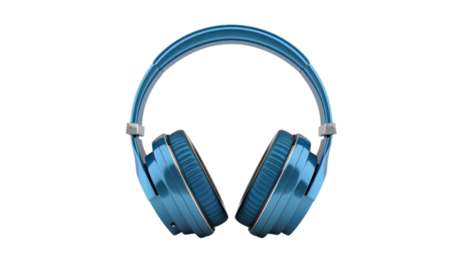 Modern blue wireless headphones isolated on transparent background
