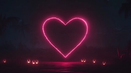 Neon Heart Night Tropical Scene Romantic Glow