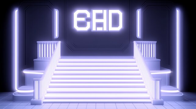 Neon Lit Staircase Ascending to EHD Sign