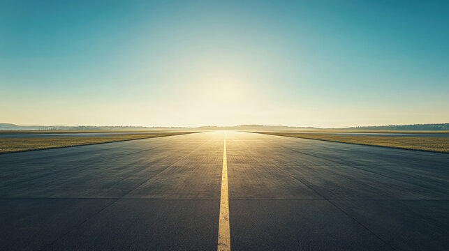 Panoramic view of airport runway, asphalt road