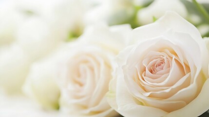 Creamy White Roses in Soft Light Capture Elegance and Purity : Generative AI