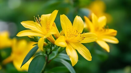 Obraz premium Vibrant Yellow Daylily Blossoms in Full Bloom in Lush Garden Setting on Sunny Day : Generative AI
