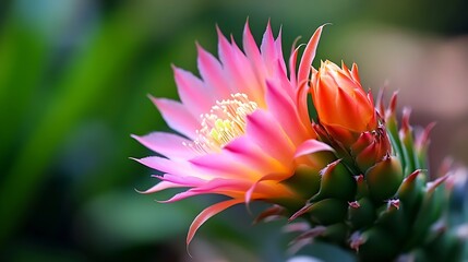 CloseUp of Bright Pink and Orange Cactus Flowers : Generative AI