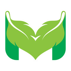M leaf initial letter logo design
