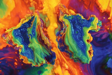 Vibrant abstract art depicting colorful textured objects with bold hues