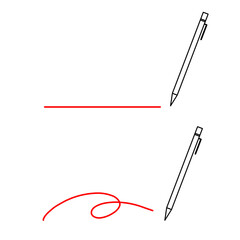 手書きの赤い線とペン