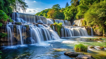 waterfall cascade into the water, outdoor scene, river,  outdoor scene, river