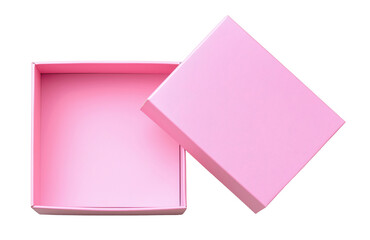 Opened empty pink box with lid isolated on transparent background
