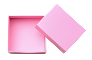 Opened empty pink box with lid isolated on transparent background