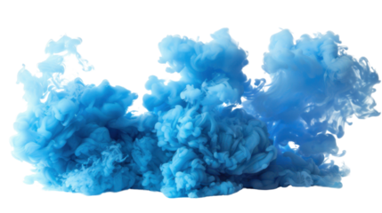 Blue ink cloud spreading on transparent background: abstract design element