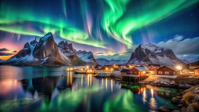 Aurora Borealis Over Hamn?y in Norway, Northern Lights Display , clouds