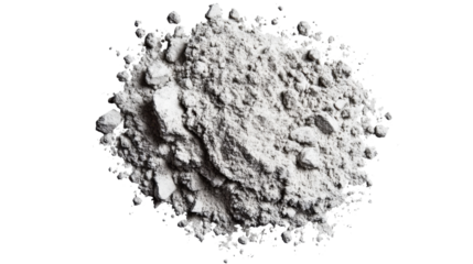 Pile of gray cement powder with a transparent background