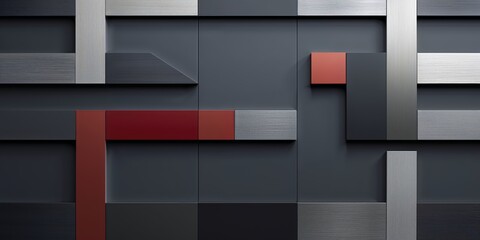 Abstract textured block shapes in gray red and silver with geometric pattern