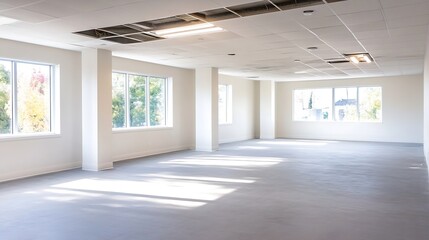 Bright Spacious Office Interior with Natural Light and Large Windows for a Productive Work Environment : Generative AI