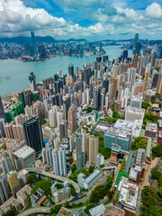 Vertical aerial view of Hong Kong city in daytime