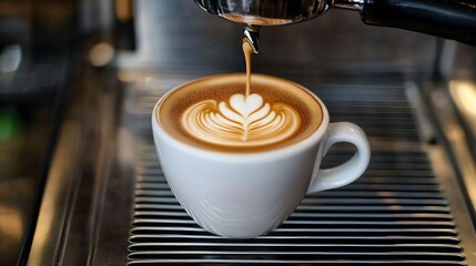 Fototapeta premium Barista Pouring Perfect Cappuccino with Latte Art in Coffee Shop : Generative AI