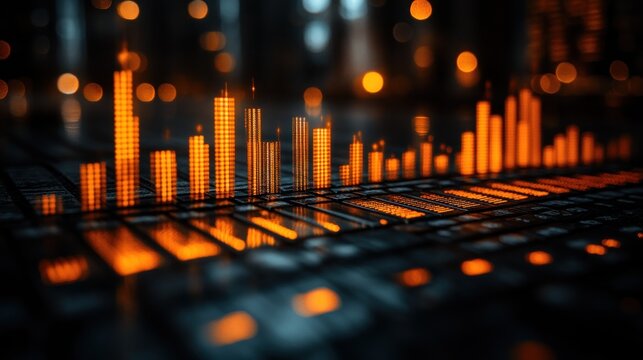 Glowing city data visualization; future tech - Powered by Adobe