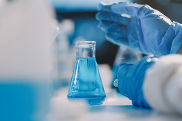 Microbiological research with a test tube and micropipette in close -up