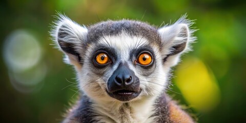 Obraz premium A mischievous lemur's face with a prominent nose and expressive big eyes looks directly at the camera in amusement, playful primates, funny lemurs