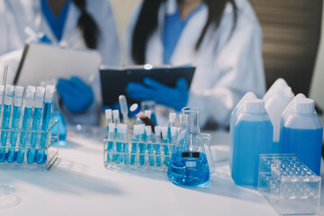 Microbiological research with a test tube and micropipette in close -up