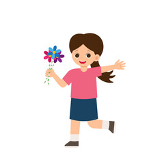 Art & Craft Class Girl Holding Colorful Flowers